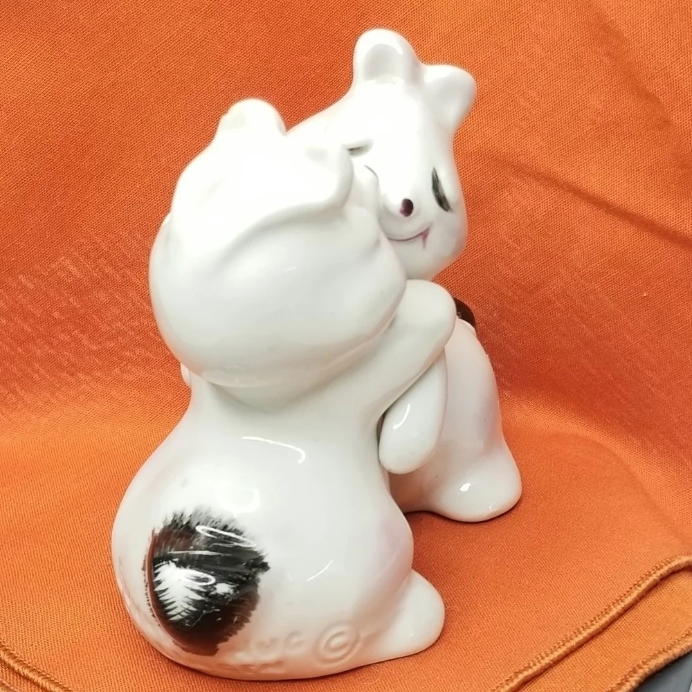 Whimsical White Pink Black Bunny Hug Van Tellingen Salt And Pepper Shakers
